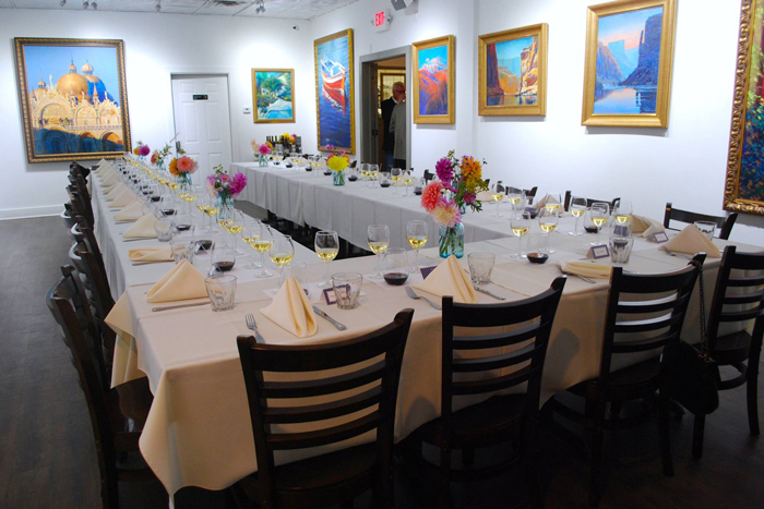 Dining room with connected tables for large groups